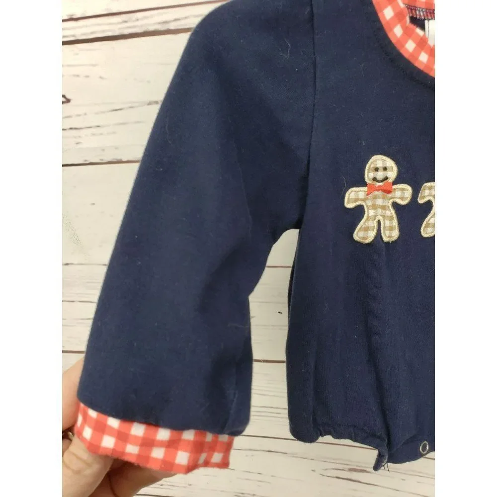 Antlers And Acorns Navy Blue Red White Size 3-6 Months Girls Long Sleeve One Pie